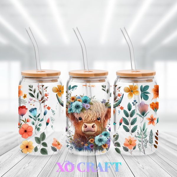 UV DTF – Floral Highland Cow – XO CRAFT
