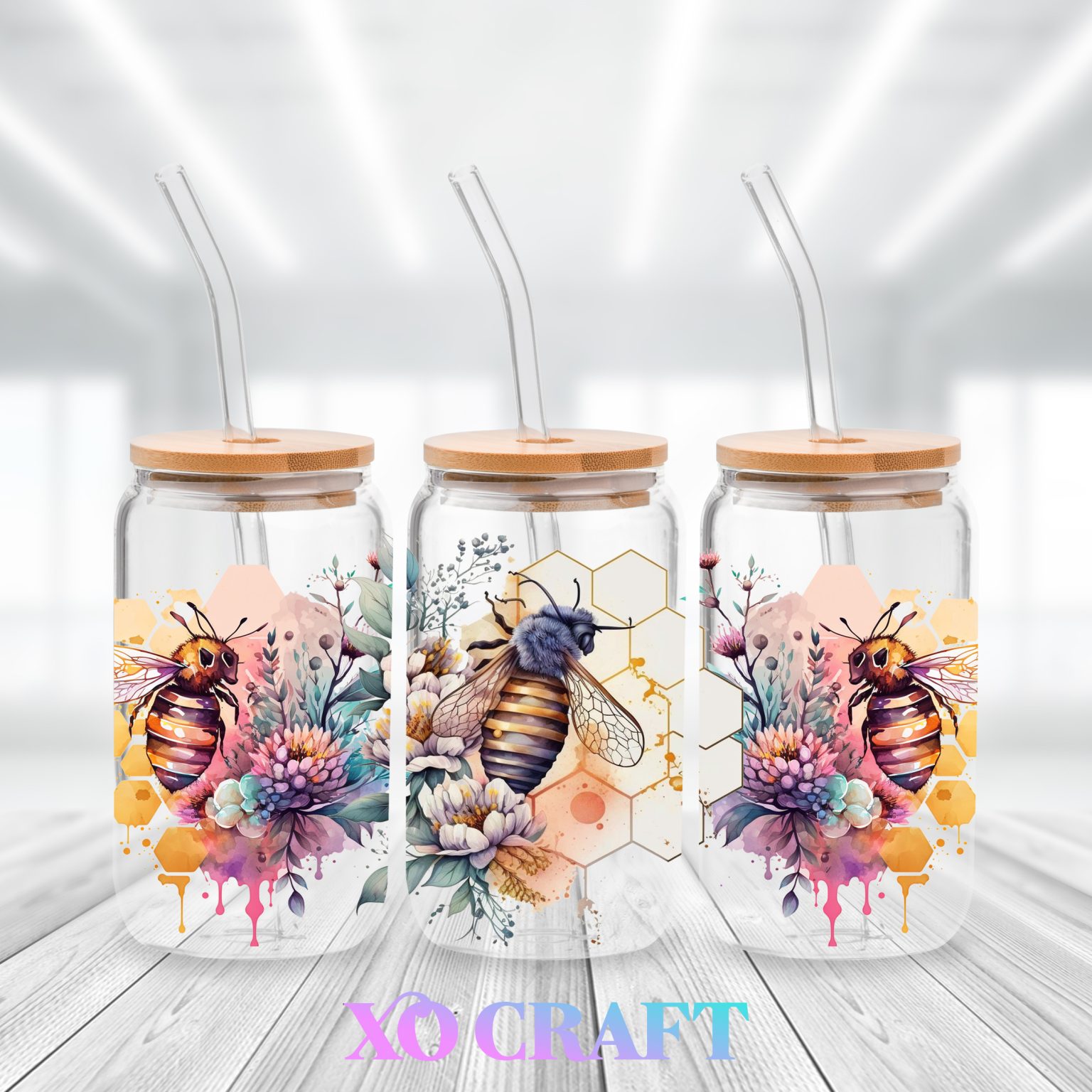 UV DTF – Watercolour Bees Hex – XO CRAFT