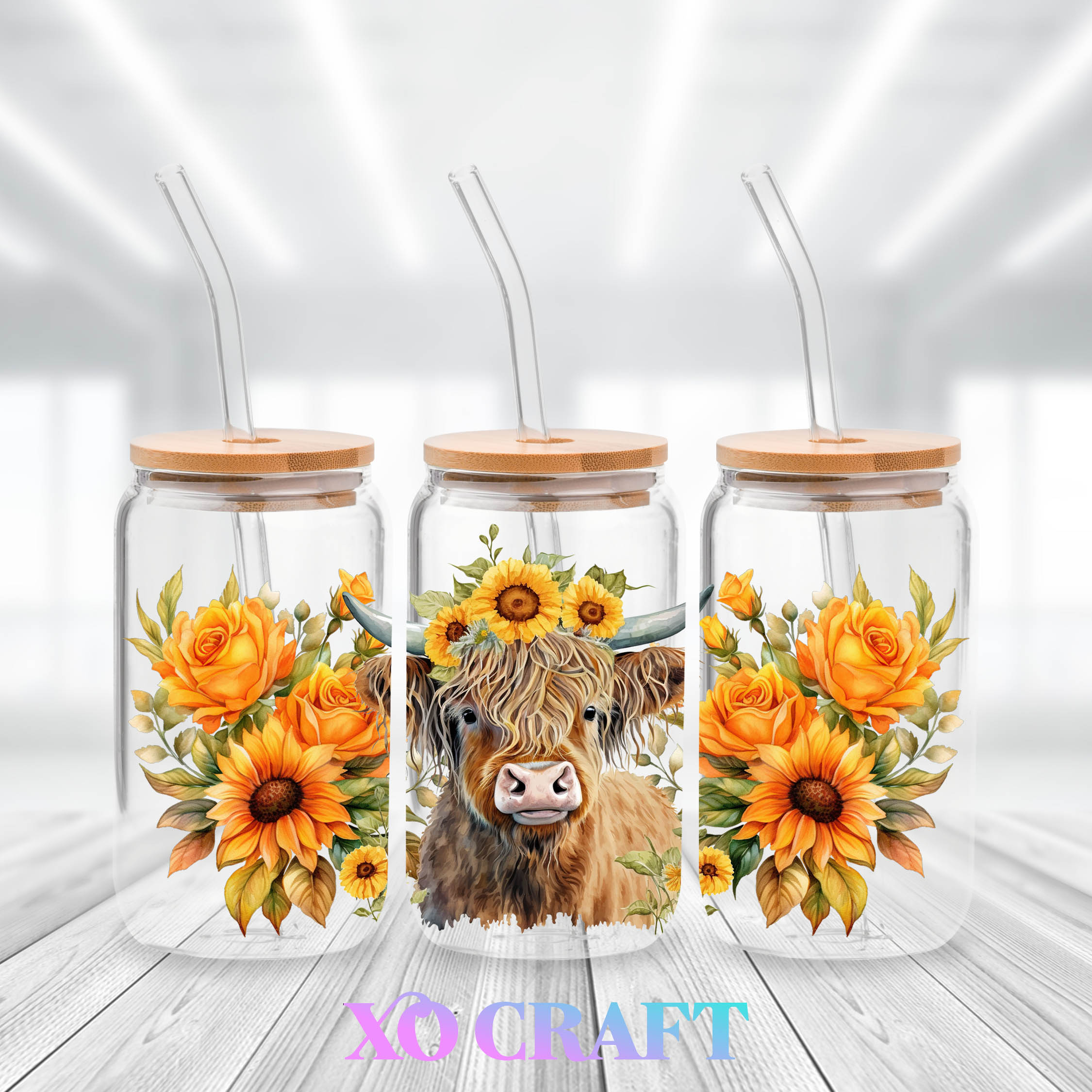 UV DTF – Sunflower Highland Cow – XO CRAFT